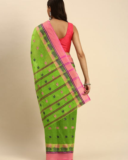 DESH BIDESH Woven Lotus Kolka Design Pure Cotton Bengal Taant Saree