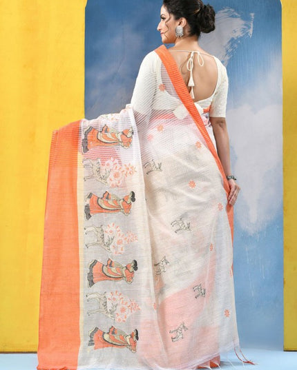 DESH BIDESH Woven Design Zari Pure Cotton Khadi Saree
