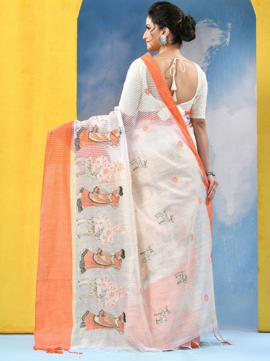 DESH BIDESH Woven Design Zari Pure Cotton Khadi Saree