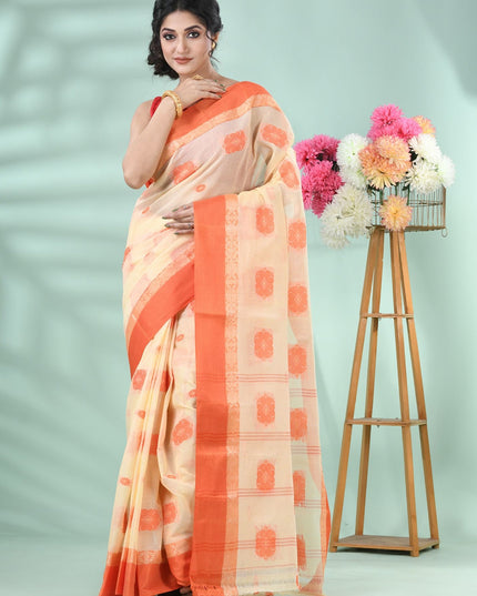 DESH BIDESH Ethnic Motifs Woven Design Pure Cotton Taant Saree for Women