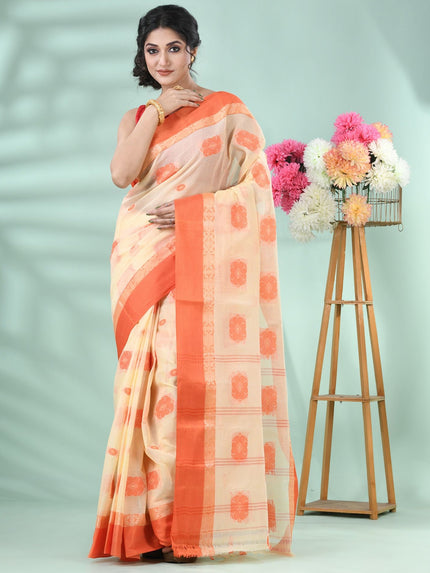 DESH BIDESH Ethnic Motifs Woven Design Pure Cotton Taant Saree for Women