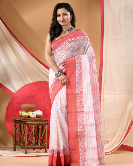 Women Tant cotton saree for woman party, wear sarees cotton georgette handloom wedding new chiffon collection sarees for women latest, Chitralekha design (Red)