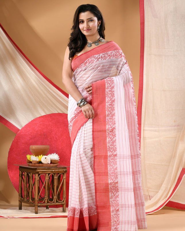 Women Tant cotton saree for woman party, wear sarees cotton georgette handloom wedding new chiffon collection sarees for women latest, Chitralekha design (Red)