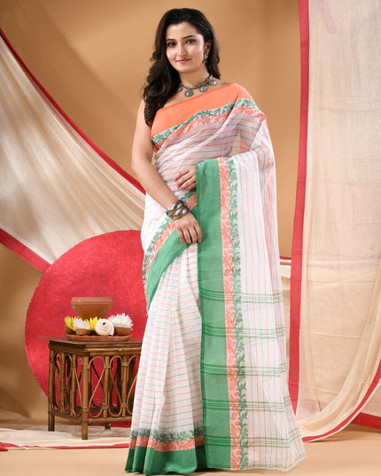 Women Tant cotton saree for woman party, wear sarees cotton georgette handloom wedding new chiffon collection sarees for women latest, Chitralekha design (Tri Color)