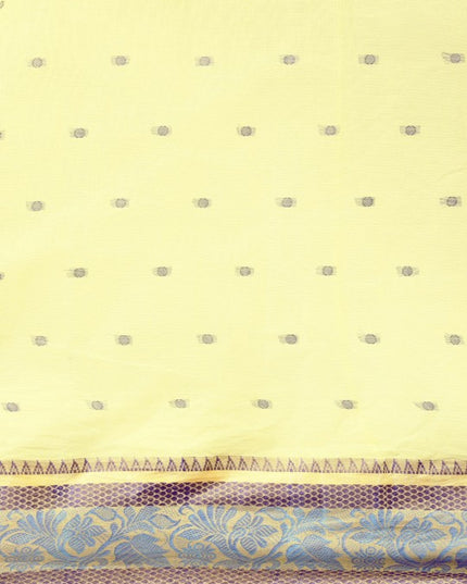 DESH BIDESH Yellow & Grey Ethnic Motifs Pure Cotton Taant Saree