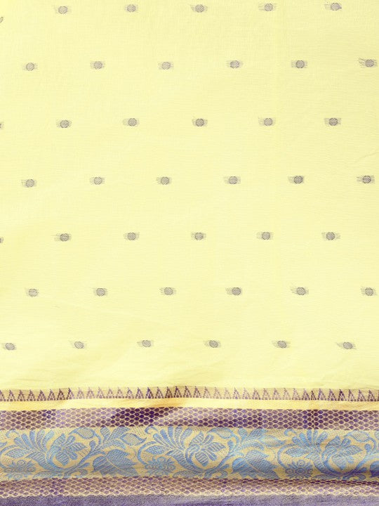 DESH BIDESH Yellow & Grey Ethnic Motifs Pure Cotton Taant Saree