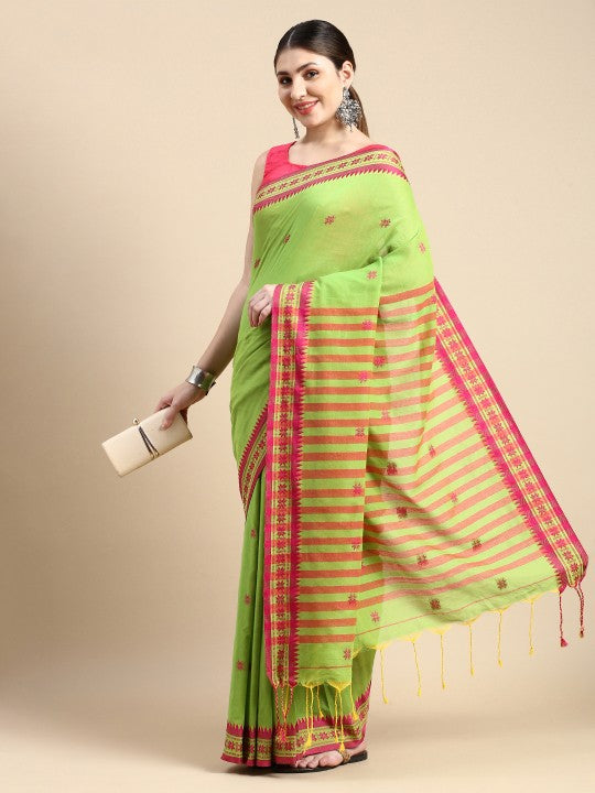 DESH BIDESH Woven Design Floral Pure Cotton Taant Saree