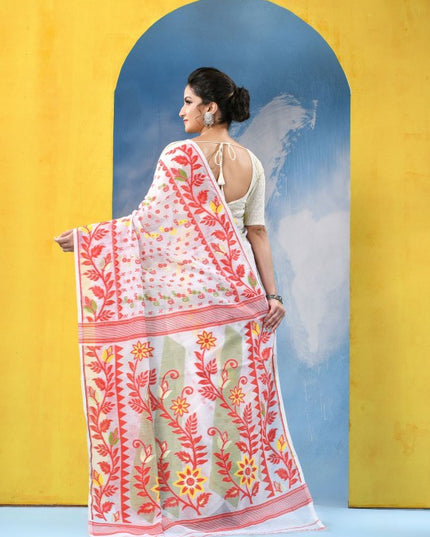 Exquisite Handloom Cotton Blend Soft Dhakai Jamdani Saree with Woven Design