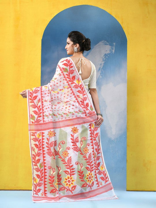 Exquisite Handloom Cotton Blend Soft Dhakai Jamdani Saree with Woven Design
