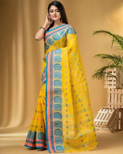 DESH BIDESH Ethnic Motifs Woven Design Pure Cotton Handloom Taant Saree