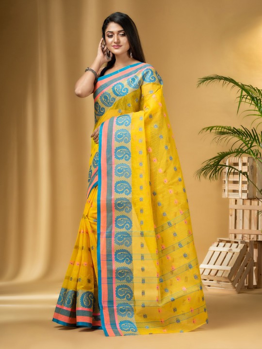 DESH BIDESH Ethnic Motifs Woven Design Pure Cotton Handloom Taant Saree