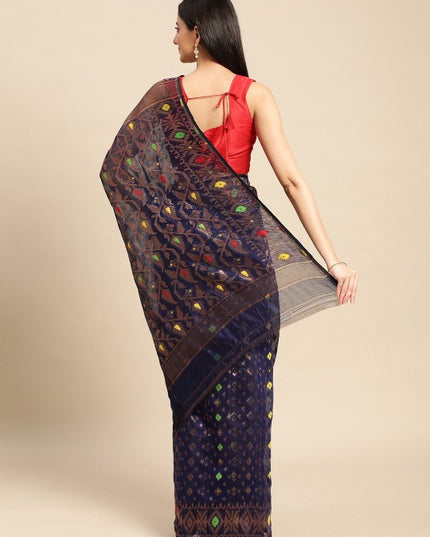 DESH BIDESH Woven Design Ethnic Motifs Zari Pure Cotton Jamdani Saree