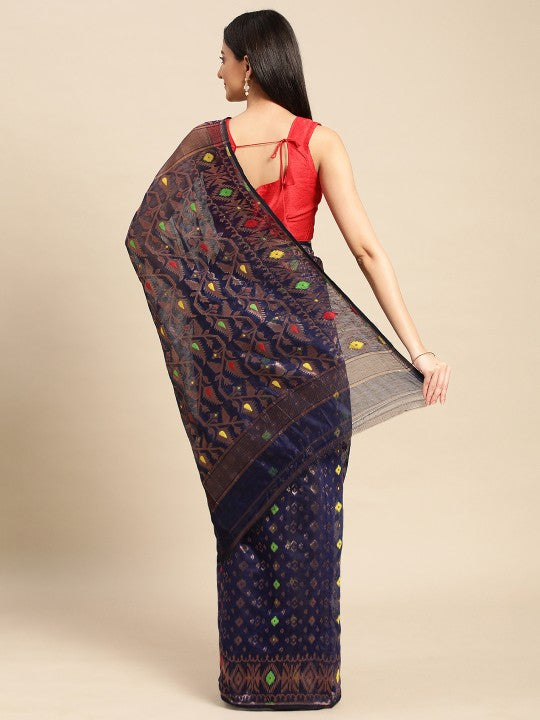 DESH BIDESH Woven Design Ethnic Motifs Zari Pure Cotton Jamdani Saree