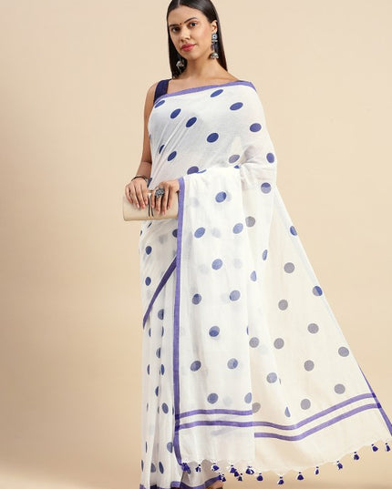 DESH BIDESH Polka Dot Pure Cotton Taant Saree