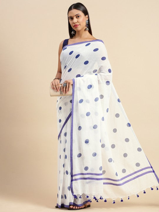 DESH BIDESH Polka Dot Pure Cotton Taant Saree