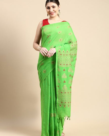 DESH BIDESH Woven Design Ethnic Motifs Pure Cotton Khadi Saree
