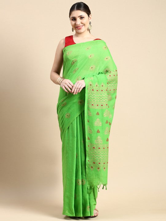 DESH BIDESH Woven Design Ethnic Motifs Pure Cotton Khadi Saree