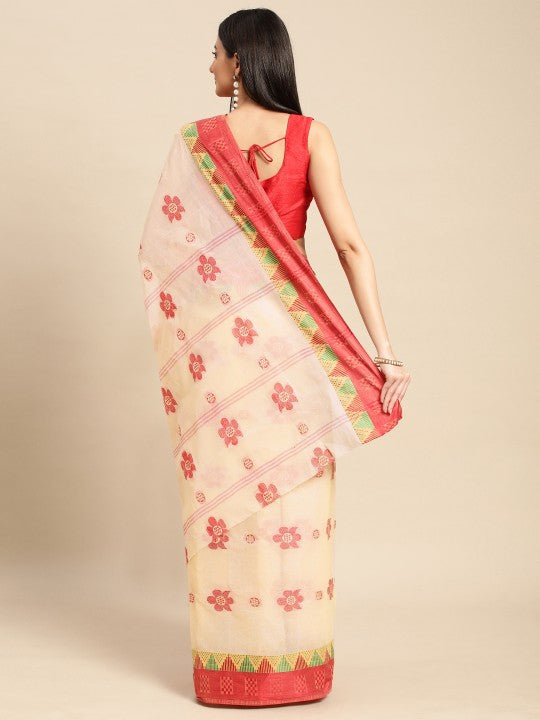 DESH BIDESH Ethnic Motifs Pure Cotton Taant Saree