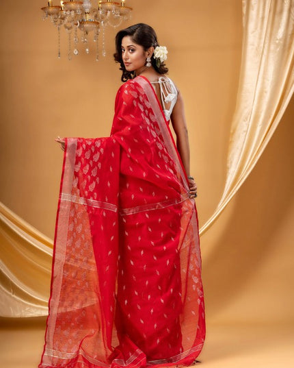 DESH BIDESH Ethnic Motifs Woven Design Zari Silk Cotton Ready To Wear Taant Saree