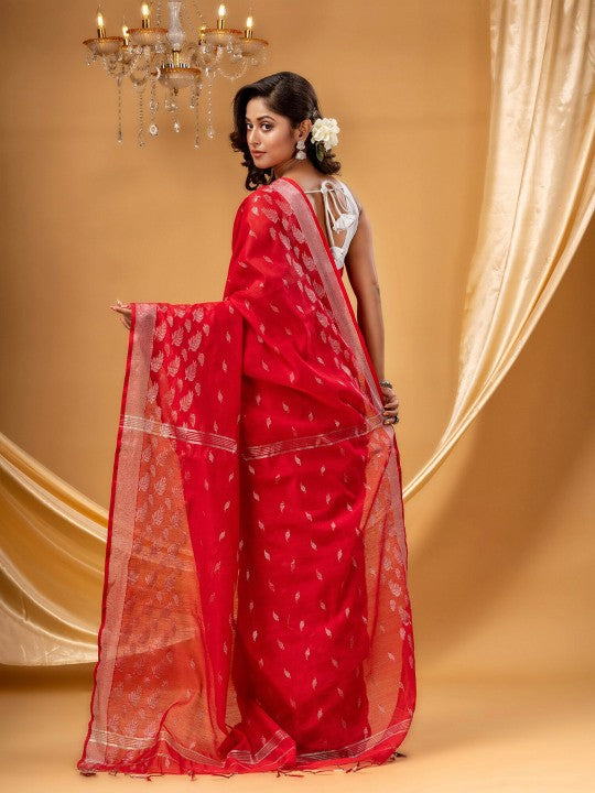 DESH BIDESH Ethnic Motifs Woven Design Zari Silk Cotton Ready To Wear Taant Saree