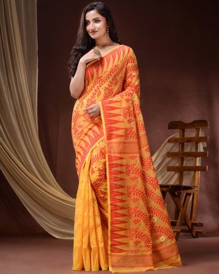 Exquisite Floral Woven Pure Cotton Jamdani Saree for Women
