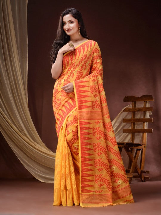 Exquisite Floral Woven Pure Cotton Jamdani Saree for Women