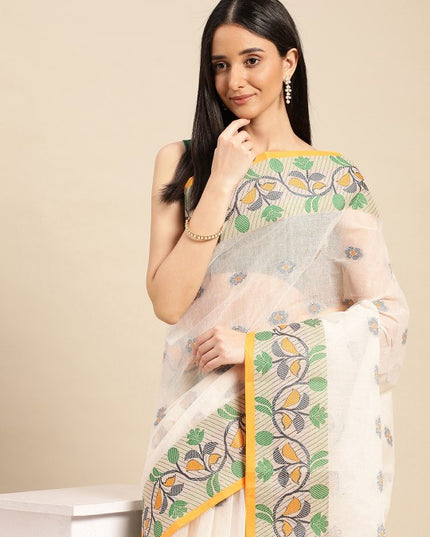 DESH BIDESH Ethnic Motifs Pure Cotton Taant Saree