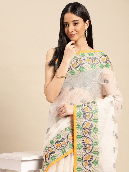 DESH BIDESH Ethnic Motifs Pure Cotton Taant Saree