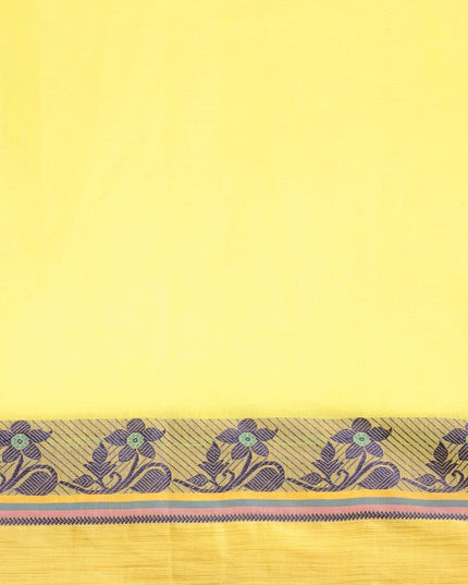 DESH BIDESH Yellow & Purple Ethnic Motifs Pure Cotton Taant Saree