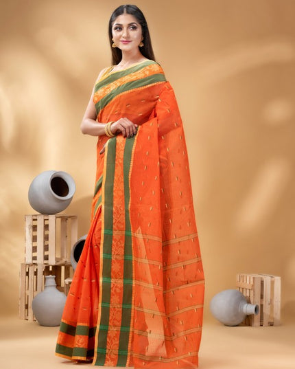 DESH BIDESH Ethnic Motifs Woven Design Zari Pure Cotton Taant Saree