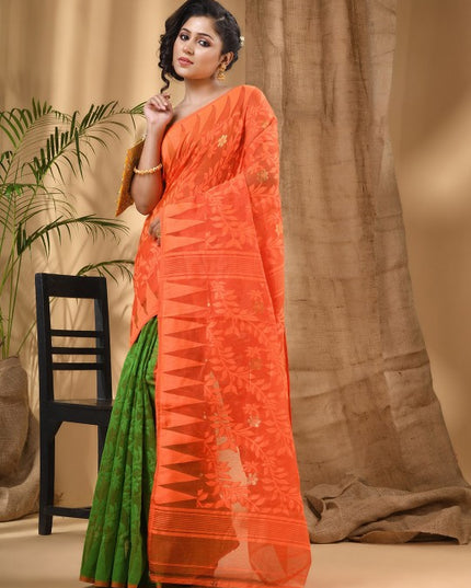 DESH BIDESH Geometric Woven Design Pure Cotton Taant Saree