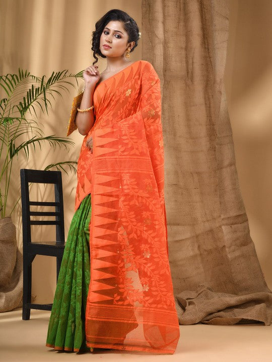 DESH BIDESH Geometric Woven Design Pure Cotton Taant Saree