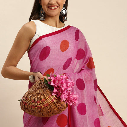 DESH BIDESH Mulmul Cotton Polka Print Taant Saree