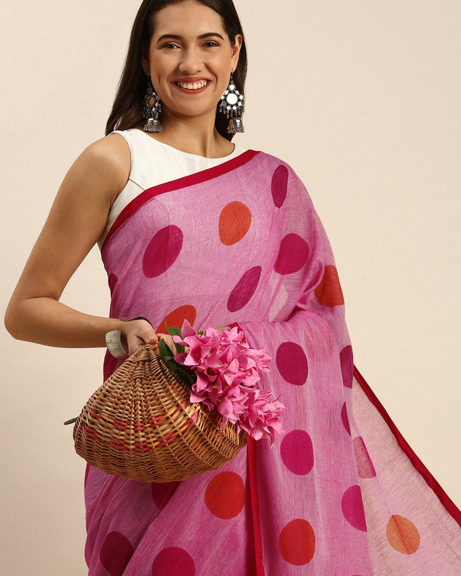 DESH BIDESH Mulmul Cotton Polka Print Taant Saree