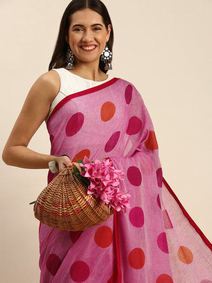 DESH BIDESH Mulmul Cotton Polka Print Taant Saree