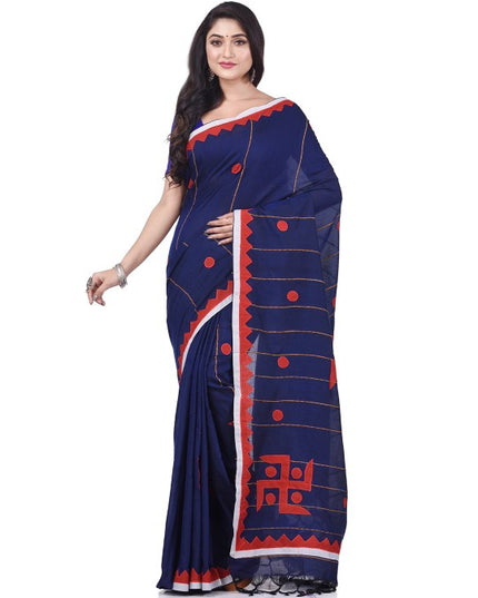 DESH BIDESH Striped Swastik Designed Pure Cotton Traditional Taant Saree