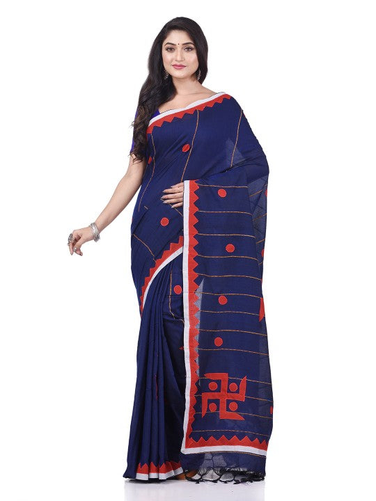 DESH BIDESH Striped Swastik Designed Pure Cotton Traditional Taant Saree