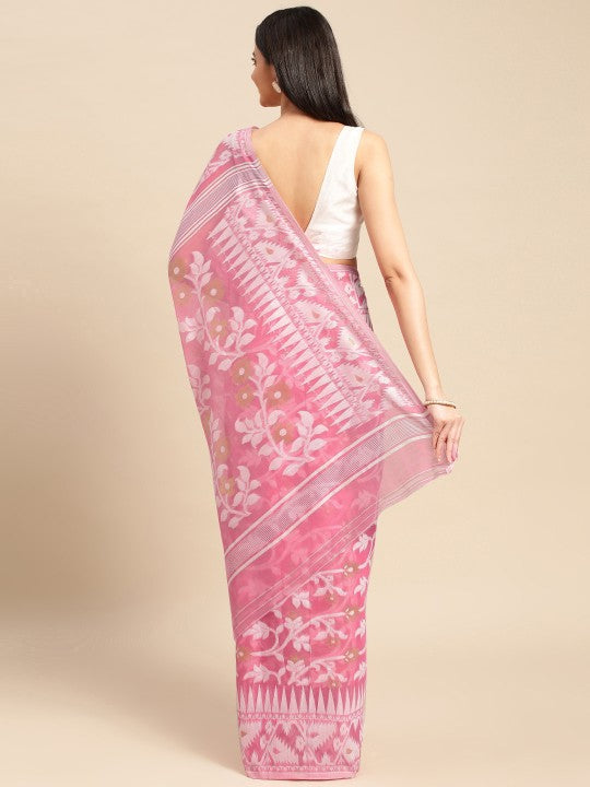 DESH BIDESH Woven Design Ethnic Motifs Pure Cotton Jamdani Saree