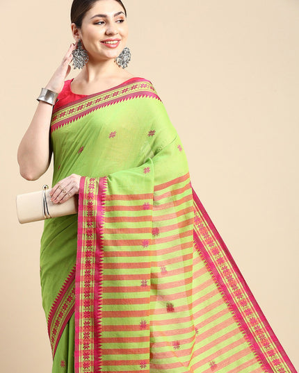 DESH BIDESH Woven Design Floral Pure Cotton Taant Saree