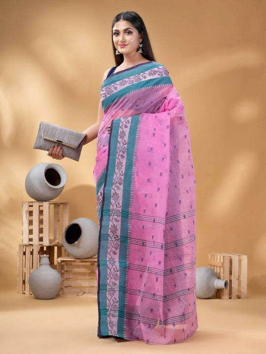 DESH BIDESH Ethnic Motifs Woven Design Pure Cotton Taant Saree