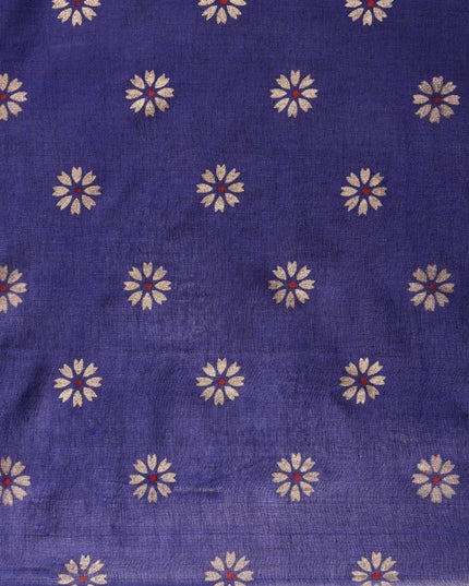 DESH BIDESH Navy Blue & Golden Floral Design Pure Cotton Taant Saree