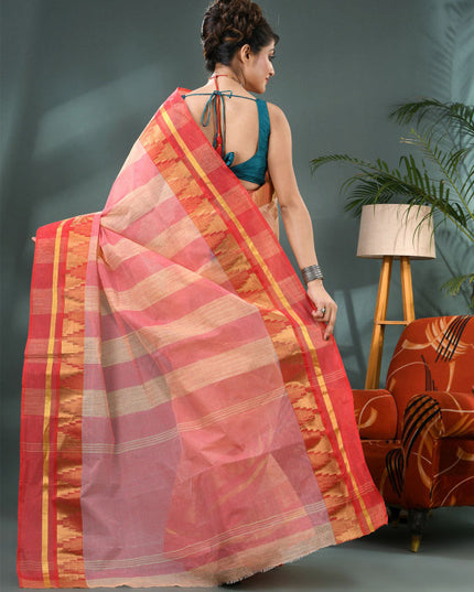 DESH BIDESH Striped Zari Pure Cotton Taant Saree