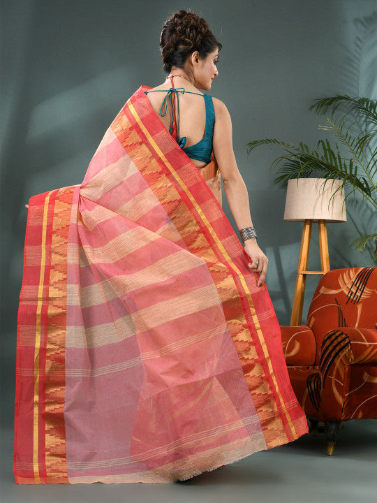 DESH BIDESH Striped Zari Pure Cotton Taant Saree