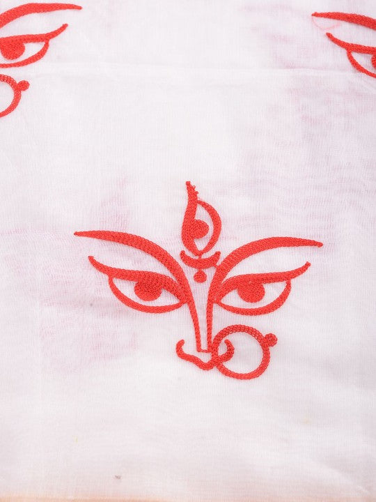 Exquisite White & Red Woven Ethnic Motifs Embroidered Saree with Blouse Piece