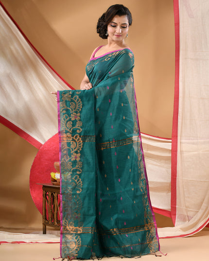 Women cotton silk tant handloom saree mysore party, wear sarees latest, design wedding, banarasi design georgette saree soft silk cotton MidNight Zari sarees for women (Tute)