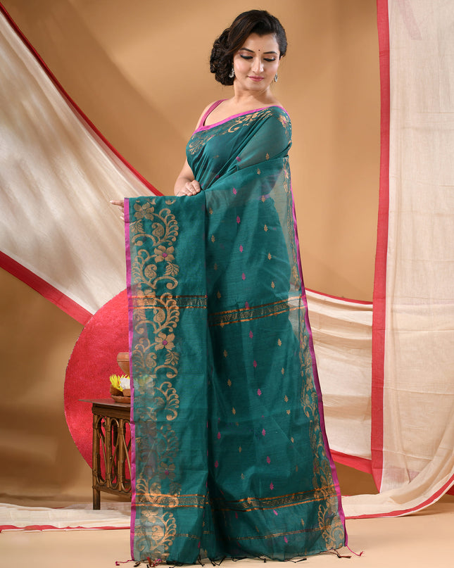 Women cotton silk tant handloom saree mysore party, wear sarees latest, design wedding, banarasi design georgette saree soft silk cotton MidNight Zari sarees for women (Tute)