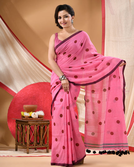 Women cotton handloom mulmul cotton sarees mul cotton sarees for women latest, Nazakat design batik print bandhani malmal linen office daily, party, wear sarees for women (Rose)