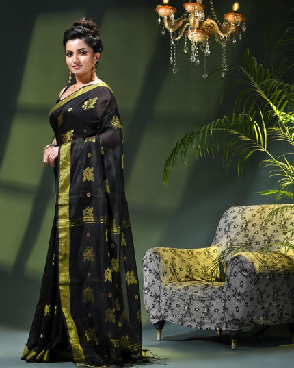 Cotton Silk Party Wear Saree Trendy Design Gulnaz Georgette Chiffon Cotton Saree (Black)