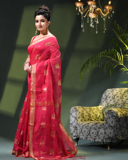 Cotton Silk Party Wear Saree Trendy Design Gulnaz Georgette Chiffon Cotton Saree (Pink)