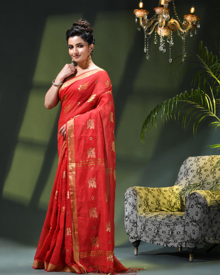 Cotton Silk Party Wear Saree Trendy Design Gulnaz Georgette Chiffon Cotton Saree (Red)